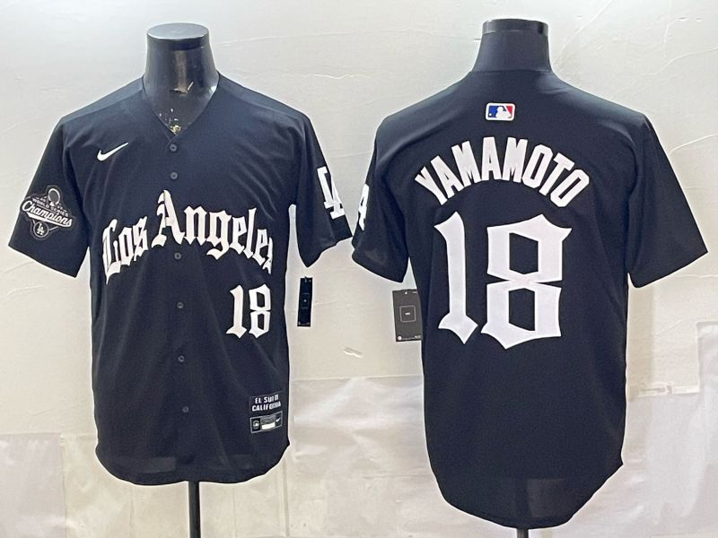 Men 2026 Los Angeles Dodgers #18 Yamamoto Black 5th generation Joint Name Nike MLB Jersey style 03->los angeles dodgers->MLB Jersey